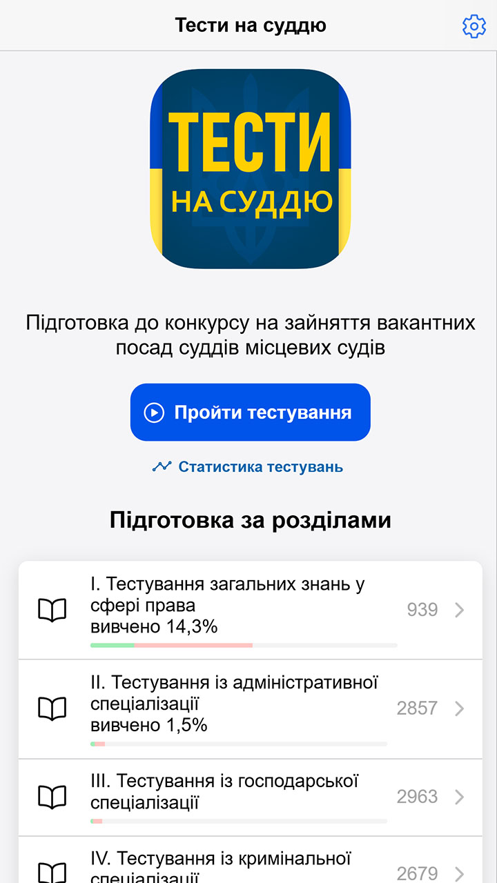 Підготовка до тестування на конкурс на посаду судді першої інстанції (мобільний додаток для Android та iOS)